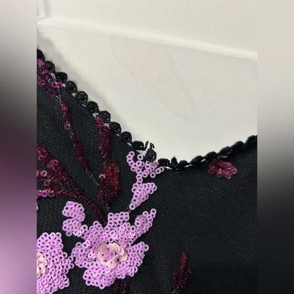 Adrianna Papell Tea Length Floral Sequin Slip Dress Black Women’s Size 6 - Picture 4 of 8